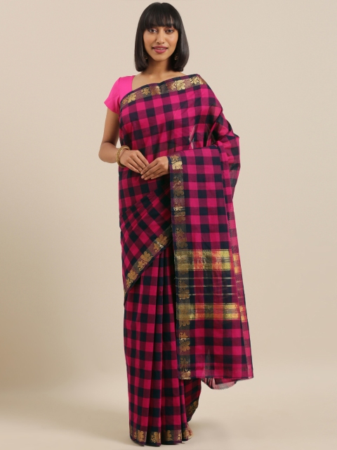

The Chennai Silks Pink & Multicoloured Pure Cotton Checked Chettinad Saree