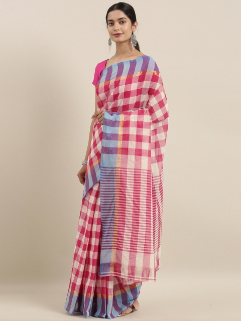 

The Chennai Silks Classicate Pink & Off-White Pure Cotton Checked Saree