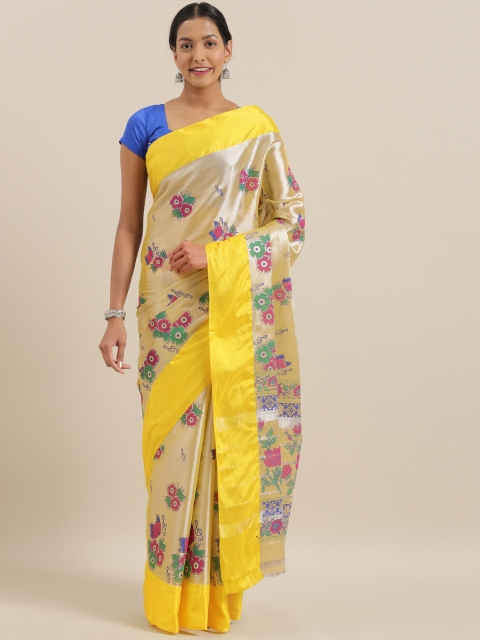 

The Chennai Silks Classicate Gold-Coloured & Yellow Floral Printed Saree