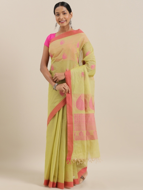 

The Chennai Silks Green & Pink Pure Cotton Woven Design Kovai Saree