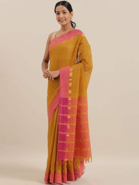 

The Chennai Silks Classicate Mustard Yellow Solid Pure Cotton Saree