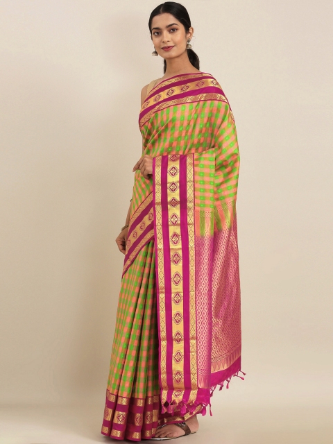 

The Chennai Silks Pink & Green Pure Silk Woven Design Kanjeevaram Saree