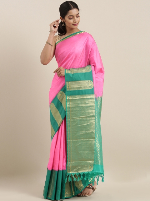 

The Chennai Silks Classicate Pink & Green Pure Silk Woven Design Kanjeevaram Saree