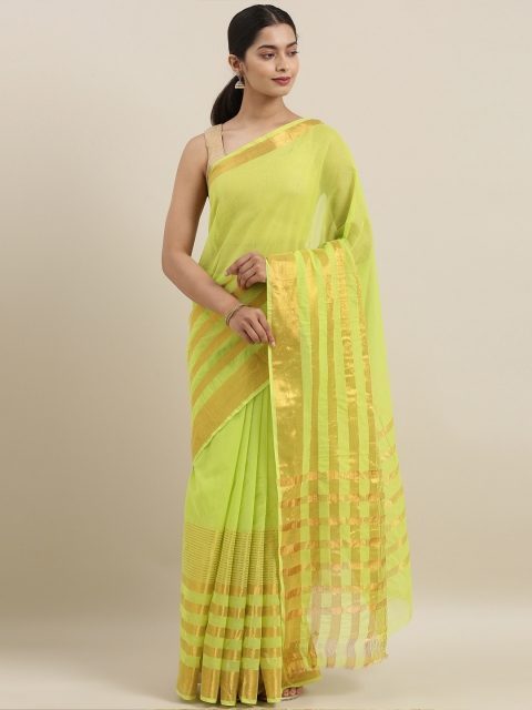 

The Chennai Silks Green & Gold-Toned Pure Cotton Striped Venkatgiri Saree