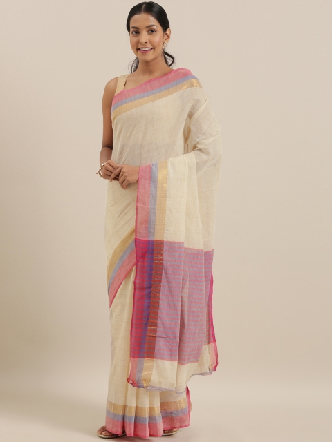 

The Chennai Silks Cream-Coloured Solid Pure Cotton Saree