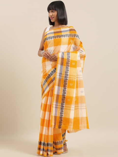 

The Chennai Silks Classicate Orange & White Pure Cotton Checked Chettinad Saree