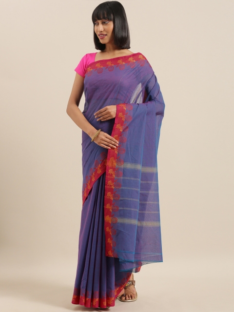 

The Chennai Silks Blue Pure Cotton Solid Chettinad Saree