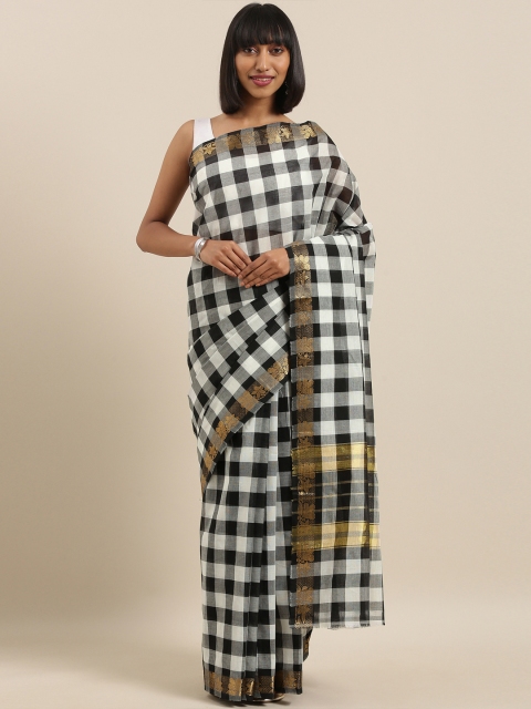 

The Chennai Silks Classicate White & Black Pure Cotton Checked Chettinad Saree