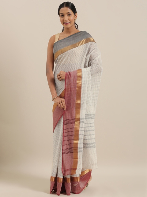 

The Chennai Silks Classicate Off-White & Grey Pure Cotton Checked Chettinad Saree