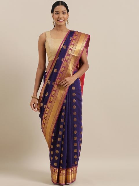 

The Chennai Silks Navy Blue & Golden Silk Cotton Woven Design Maheshwari Saree