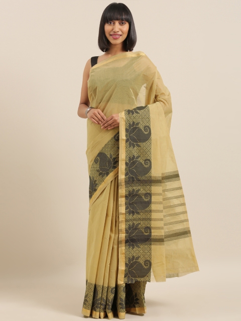 

The Chennai Silks Beige & Black Pure Cotton Solid Chettinad Saree