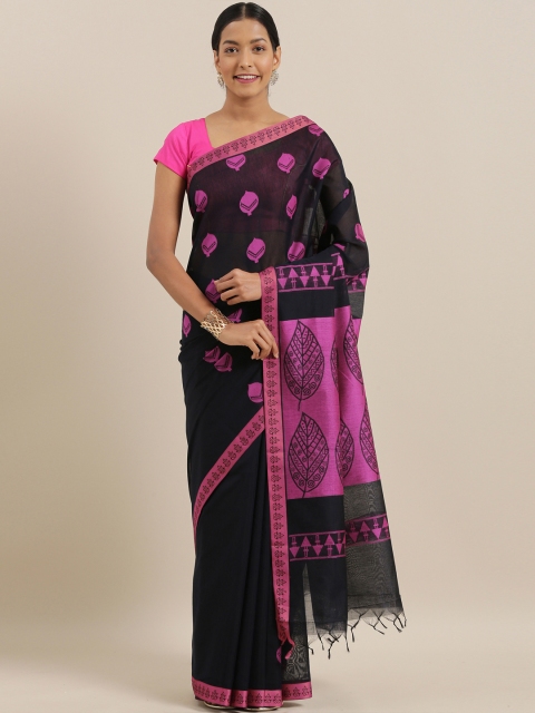 

The Chennai Silks Classicate Black & Pink Silk Cotton Woven Design Maheshwari Saree