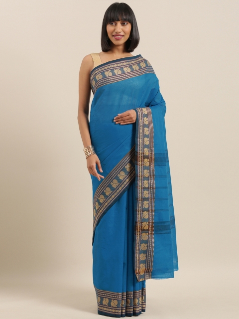 

The Chennai Silks Blue & Beige Pure Cotton Woven Design Chettinad Saree