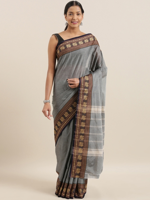 

The Chennai Silks Grey & Beige Pure Cotton Woven Design Chettinad Saree