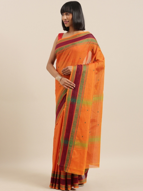 

The Chennai Silks Orange & Green Pure Cotton Woven Design Chettinad Saree