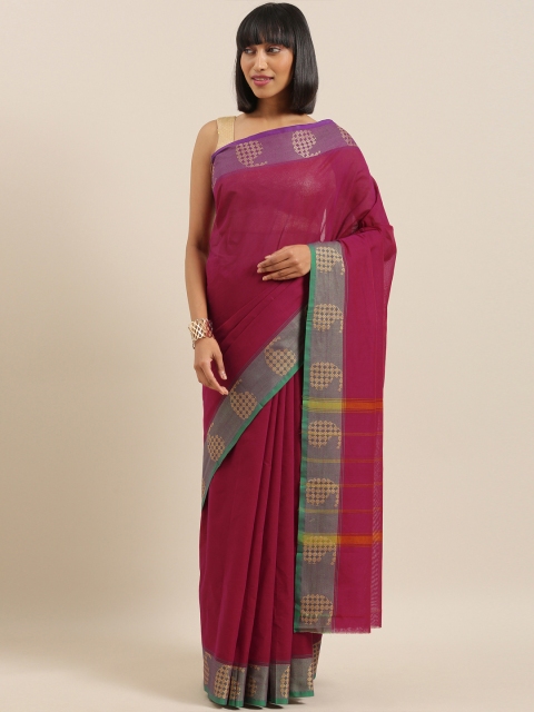 

The Chennai Silks Magenta & Beige Pure Cotton Woven Design Chettinad Saree