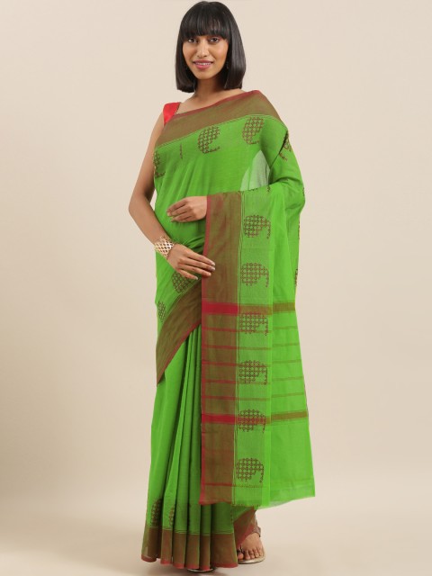 

The Chennai Silks Green Pure Cotton Solid Chettinad Saree