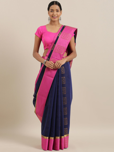

The Chennai Silks Classicate Navy Blue & Pink Silk Cotton Woven Design Maheshwari Saree