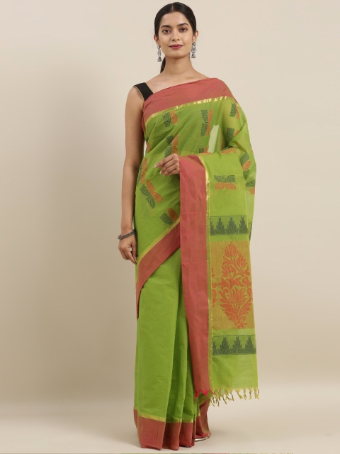 

The Chennai Silks Classicate Green & Pink Pure Cotton Woven Design Kovai Saree