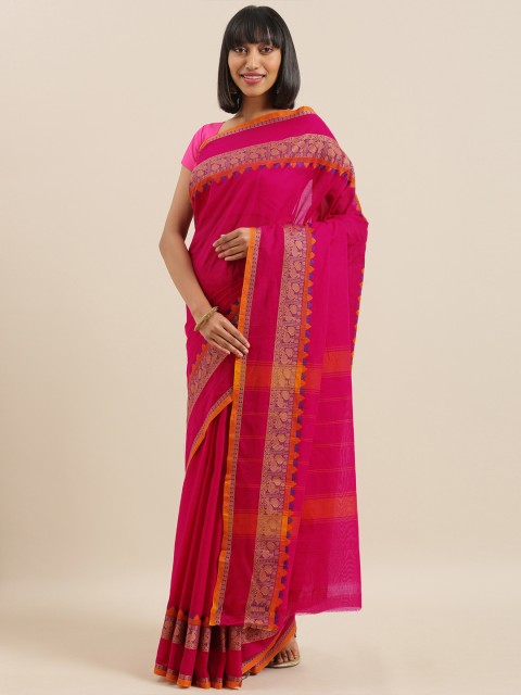 

The Chennai Silks Pink Pure Cotton Solid Chettinad Saree