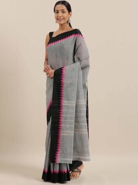 

The Chennai Silks Grey & Beige Pure Cotton Woven Design Chettinad Saree