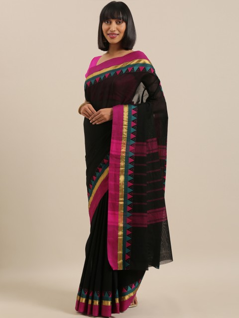 

The Chennai Silks Black Pure Cotton Solid Chettinad Saree