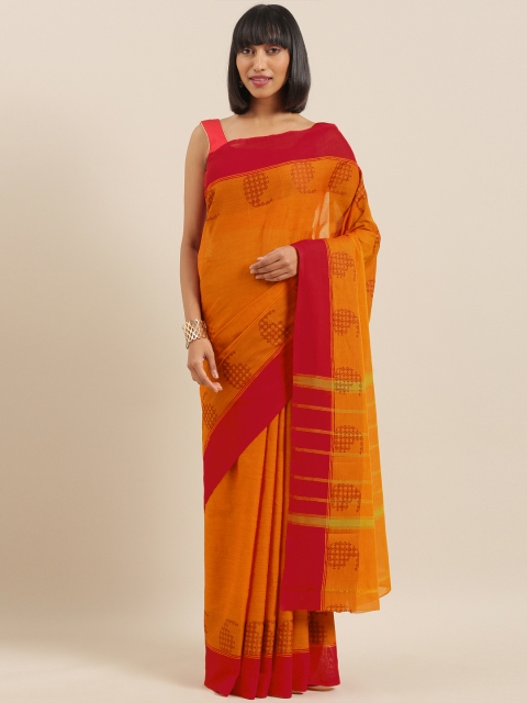 

The Chennai Silks Orange & Mustard Pure Cotton Woven Design Chettinad Saree