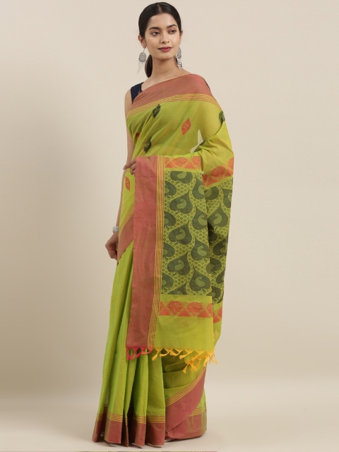 

The Chennai Silks Classicate Lime Green & Maroon Pure Cotton Woven Design Kovai Saree