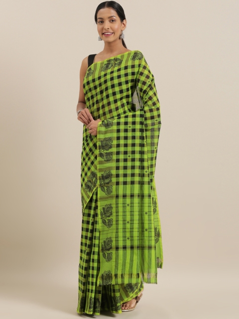 

The Chennai Silks Classicate Green & Blue Pure Cotton Checked Chettinad Saree