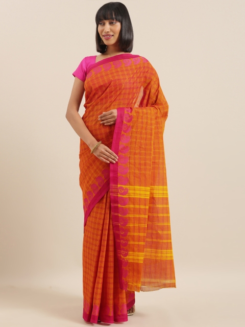 

The Chennai Silks Rust-Coloured Pure Cotton Checked Chettinad Saree