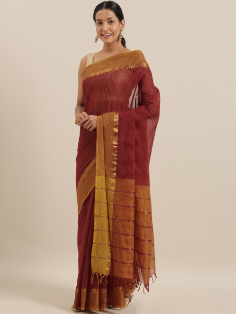 

The Chennai Silks Classicate Maroon & Golden Pure Cotton Checked Saree