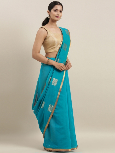 

The Chennai Silks Classicate Blue & Golden Silk Cotton Woven Design Maheshwari Saree