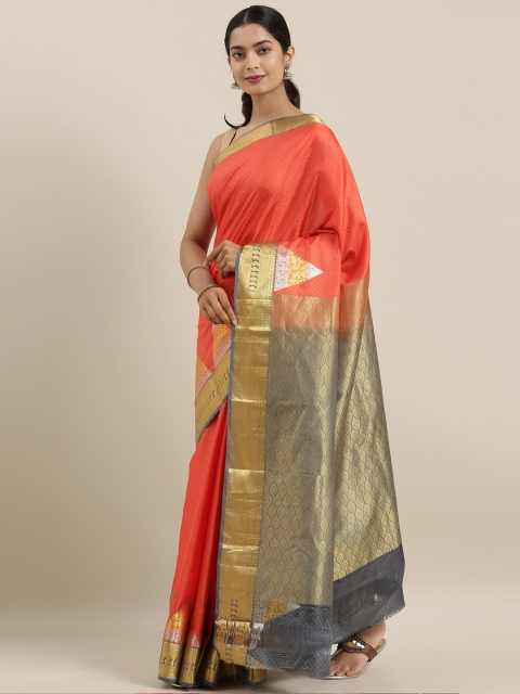 

The Chennai Silks Orange Pure Silk Woven Design Kanjeevaram Saree