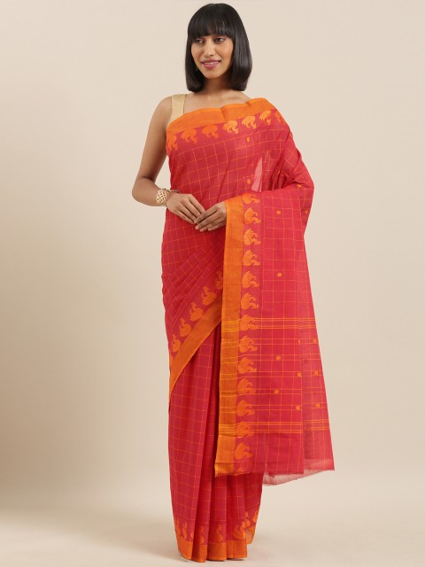 

The Chennai Silks Classicate Red Pure Cotton Woven Design Chettinad Saree