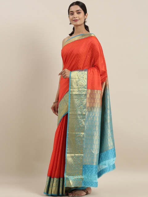 

The Chennai Silks Coral & Gold-Toned Pure Silk Woven Design Kanjeevaram Saree