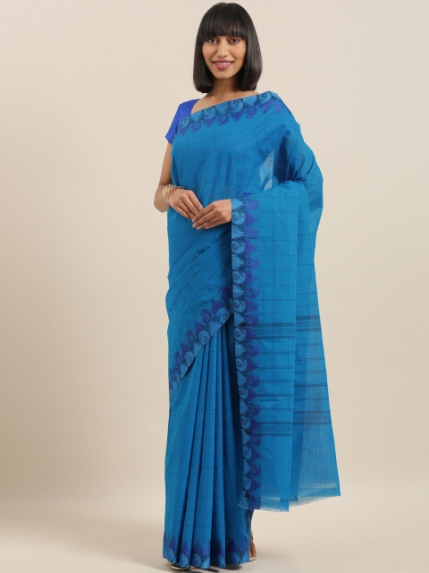 

The Chennai Silks Blue Pure Cotton Checked Chettinad Saree