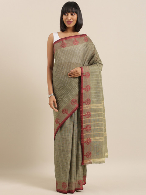 

The Chennai Silks Classicate Grey Pure Cotton Woven Design Chettinad Saree