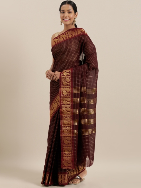 

The Chennai Silks Classicate Brown & Gold-Toned Pure Cotton Woven Design Chettinad Saree