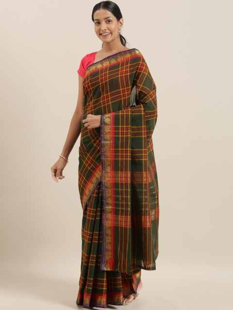 

The Chennai Silks Green & Red Pure Cotton Checked Chettinad Saree
