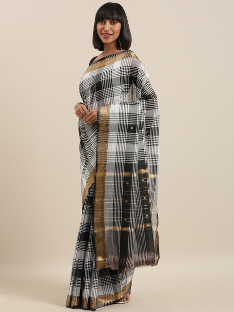 

The Chennai Silks Black & White Pure Cotton Checked Chettinad Saree