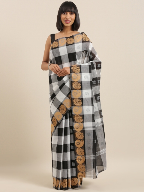 

The Chennai Silks Classicate Black & White Pure Cotton Checked Chettinad Saree
