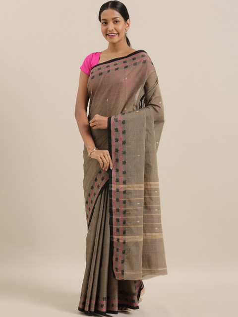 

The Chennai Silks Grey & Beige Pure Cotton Woven Design Chettinad Saree