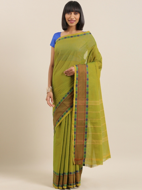 

The Chennai Silks Olive Green & Maroon Pure Cotton Woven Design Chettinad Saree