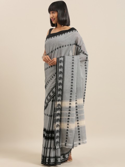 

The Chennai Silks Grey & Black Pure Cotton Woven Design Chettinad Saree