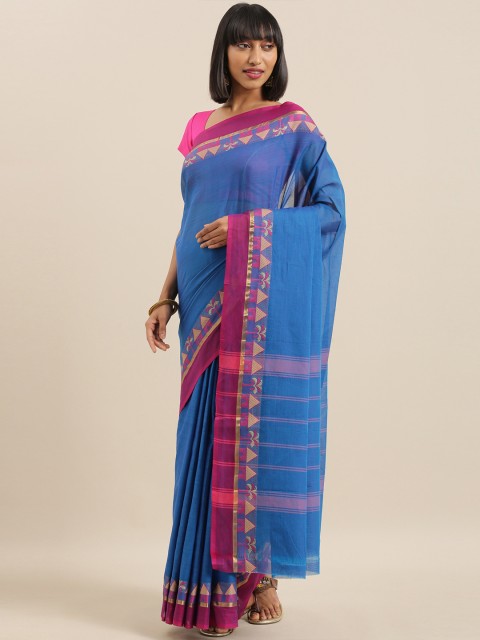 

The Chennai Silks Classicate Blue & Pink Pure Cotton Solid Chettinad Saree