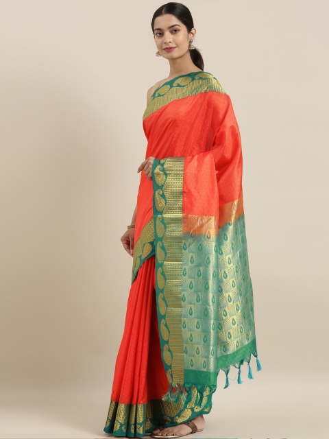 

The Chennai Silks Orange Pure Silk Woven Design Kanjeevaram Saree