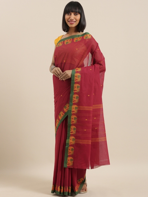 

The Chennai Silks Maroon & Yellow Pure Cotton Woven Design Chettinad Saree