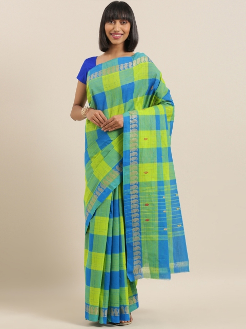 

The Chennai Silks Green & Blue Pure Cotton Checked Chettinad Saree
