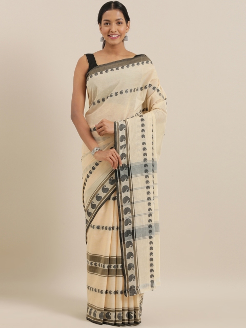 

The Chennai Silks Classicate Off-White & Black Pure Cotton Woven Design Chettinad Saree