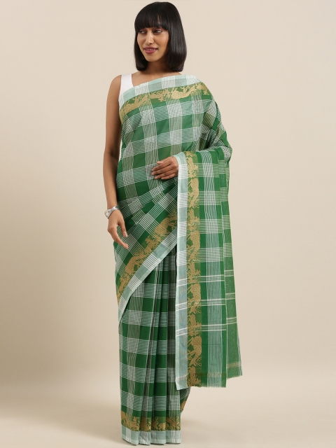 

The Chennai Silks Green & White Pure Cotton Checked Chettinad Saree